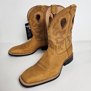 NWT Twisted X Tan Leather Square Toe Western Cowboy Embroidered Boots Women 7